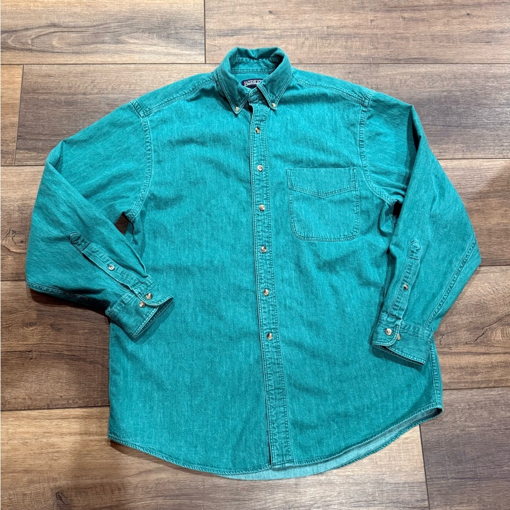 Men’s Denim Green Lands' End Button-Down Shirt